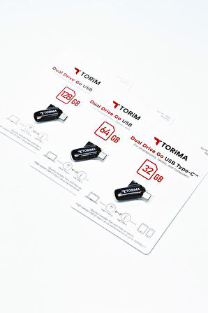 Torima Siyah 32GB Çift Sürücülü USB-TYPE-C OTG