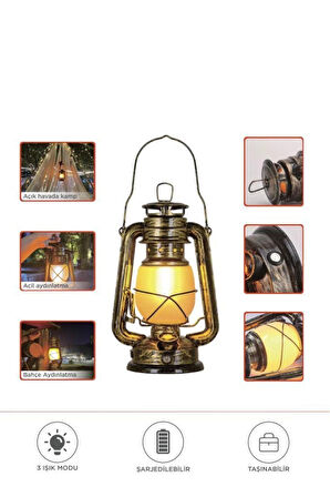 Nostaljik Retro Şarjlı Led Gaz Lambası Görünümlü Gece Lambası