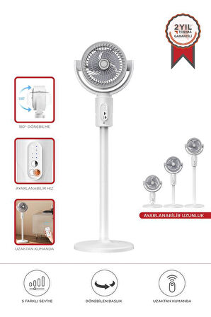Torima F1 Air Fan Beyaz Kumandalı Yarlanabilir Vantilatör