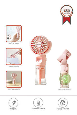 Torima F-13 Pembe Şarjlı Mini Masa Fan Vantilatör