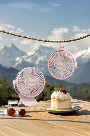 Torima F-15 Pembe Mini Fan Vantilatör I Asma Apartlı, 800 mAh Şarjlı, Type-C Girişli, Taşınabilir Fan 
