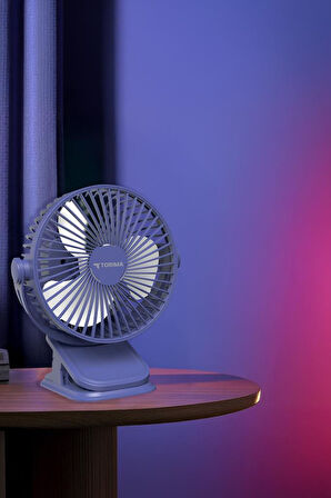 Torima F-15 Mavi Mini Fan Vantilatör I Asma Apartlı, 800 mAh Şarjlı, Type-C Girişli, Taşınabilir Fan 