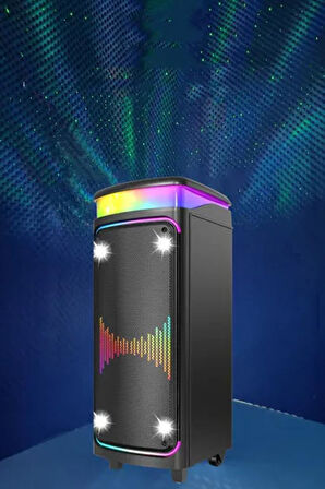 Torima DR-8816 Siyah Çift Mikrofonlu RGB Ledli Taşınabilir Bluetooth Hoparlör Parti Speaker