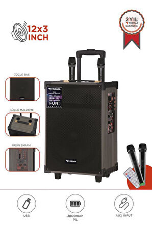 Torima D46  Kahverengi USB, TF, BT, TWS, FM Çift Mikrofonlu Hoparlör Parti Speaker