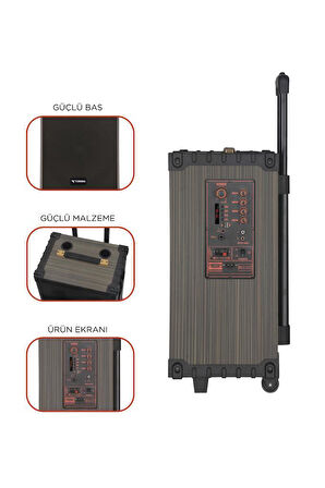 Torima D46  Kahverengi USB, TF, BT, TWS, FM Çift Mikrofonlu Hoparlör Parti Speaker