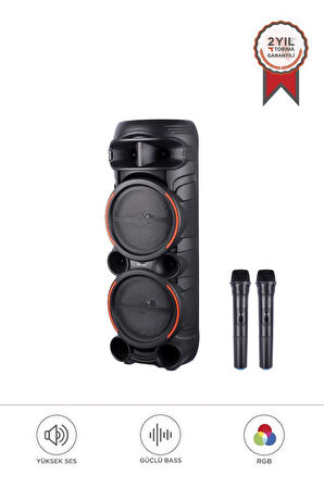 Torima KTS-2058 Siyah Çift Mikrofonlu RGB Ledli Taşınabilir Bluetooth Hoparlör Parti Speaker
