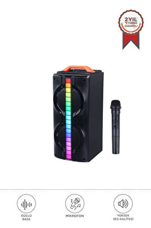 Torima KTS-1790 Siyah Mikrofonlu RGB Ledli Taşınabilir Bluetooth Hoparlör Parti Speaker