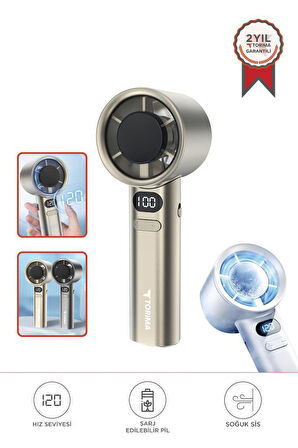 Torima F-21 Altın Dijital Ekranlı 120 Hız Ayarlı Taşınabilir Mini Fan