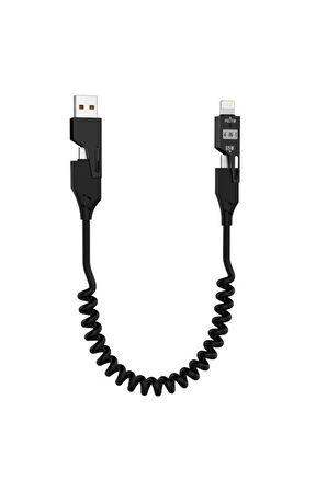 Torima U110 Siyah 4'ü 1 arada ( Type-c , Lightning , USB-A,) 65 W Super Hızlı Akordiyonlu Şarj Kablosu