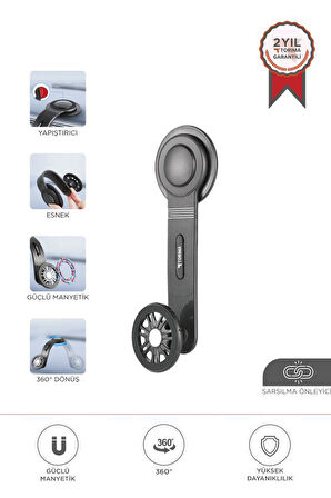 Torima JX-057 Siyah Güçlü Manyetik 360° Dönebilen, Esnek, Yapışkan Tabanlı, Sarsıntı Önleyici Araç İçi Telefon Tutucu 