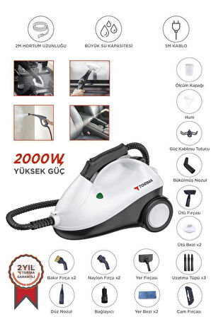 Torima TSC-01 Siyah Çok Fonksiyonlu Buharlı Temizleyici - Buharlı Temizlik Makinası