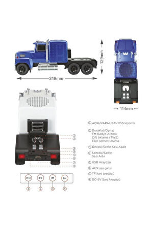 D50 Tır Bluetooth Hoparlör FM-AUX-USB Destekli Speaker Hoparlör