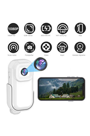 Torima CMR-27 Beyaz 1080P HD Kayıt, 140° Geniş Açı, Klips Tasarımlı Giyilebilir Aksiyon Kamerası 