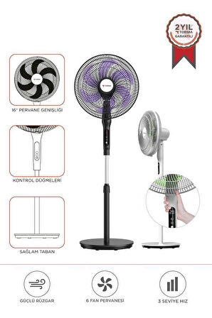 Torima SF-05 Siyah Ayaklı Portatif – 50W 3 Kademe 6 Pervaneli 16'' İnc Kumandalı Diğital Ekranlı Vantilatör Fan