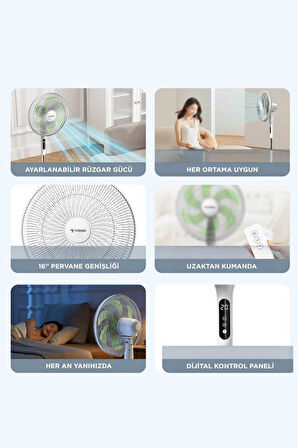 Torima SF-05 Siyah Ayaklı Portatif – 50W 3 Kademe 6 Pervaneli 16'' İnc Kumandalı Diğital Ekranlı Vantilatör Fan