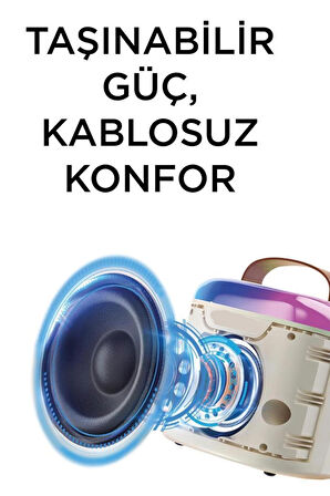 D51 Beyaz Çift Mikrofonlu Kablosuz Parti Hoparlörü