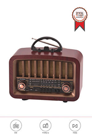 Torima D-57 Kahverengi Nostalji Radyo Kablosuz Bluetooth Hoparlör
