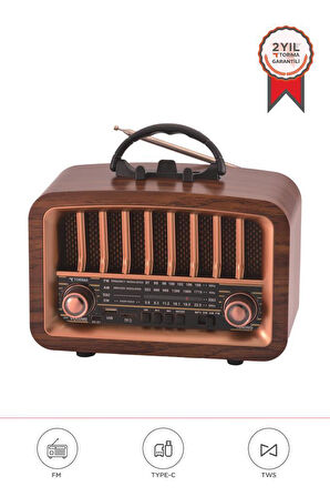 Torima D-57 Kahverengi Nostalji Radyo Kablosuz Bluetooth Hoparlör