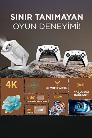 Torima  HCS350 Max Beyaz Taşınabilir Retro 1080P Video Konsolu Android Akıllı Projektör Projeksiyon