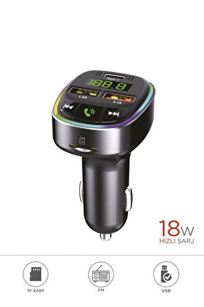 G17 18W Hızlı Şarjlı Bluetooth Transmitter Araç Şarj Cihazı – USB, TF Kart, FM, Mikrofon