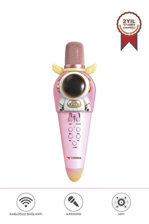 Torima KIDMIC01 Pembe Astronot Figürlü Şarjlı BT Karaoke Mikrofon ve Hoparlör 5W Kablosuz Mikrofon