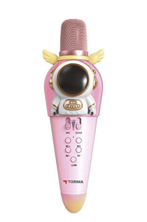 Torima KIDMIC01 Pembe Astronot Figürlü Şarjlı BT Karaoke Mikrofon ve Hoparlör 5W Kablosuz Mikrofon