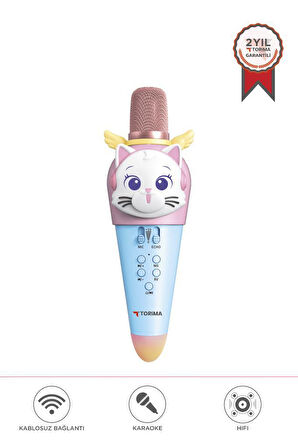 Torima KIDMIC02 Mavi Kedi Figürlü Şarjlı BT Karaoke Mikrofon ve Hoparlör 5W Kablosuz Mikrofon