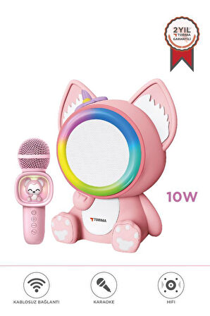 Torima KIDMIC-04 Pembe RGB Sevimli Figürlü Mikrofonlu Karaoke Bluetooth Hoparlör