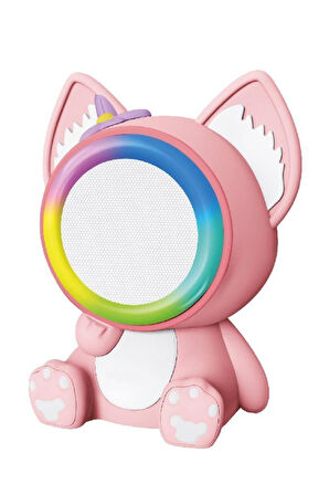04 Pembe RGB Sevimli Figürlü Mikrofonlu Karaoke Bluetooth Hoparlör