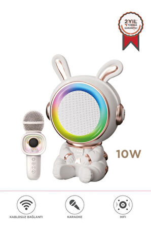 Torima KIDMIC-05 Beyaz RGB Tavşan Figürlü Mikrofonlu Karaoke Bluetooth Hoparlör