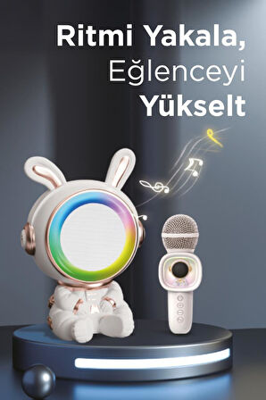 Torima KIDMIC-05 Beyaz RGB Tavşan Figürlü Mikrofonlu Karaoke Bluetooth Hoparlör