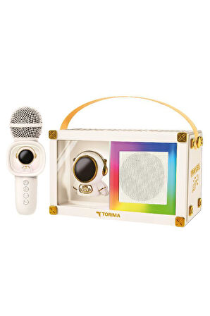 Torima KIDMIC-06 Beyaz RGB Astronot Figürlü Mikrofonlu Karaoke Bluetooth Hoparlör