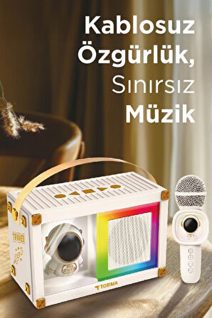 Torima KIDMIC-06 Beyaz RGB Astronot Figürlü Mikrofonlu Karaoke Bluetooth Hoparlör