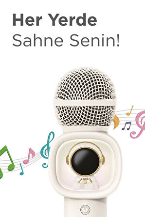 Torima KIDMIC-06 Beyaz RGB Astronot Figürlü Mikrofonlu Karaoke Bluetooth Hoparlör