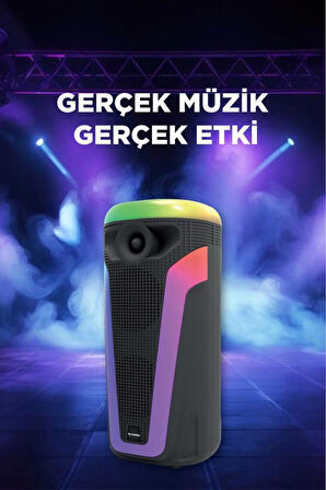 D69 Siyah RGB Ledli Kablosuz Mikrofonlu Radyolu Taşınabilir Bluetooth Hoparlör Parti Speaker