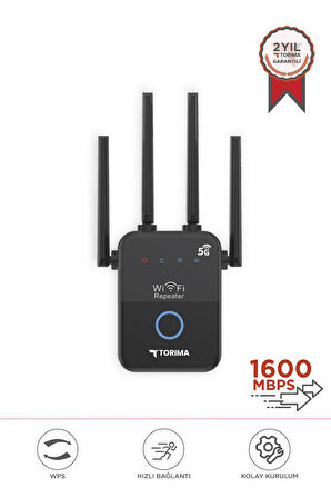 Torima AC35Q Siyah Wi-Fi Router 1600Mbps Çift Bant 4 Anten