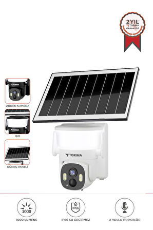 Torima CMR30 Beyaz Şarjlı Duvar Lambası Görünümlü Dış Mekan Kamerası Akıllı IP Güneş Enerjili Kamera