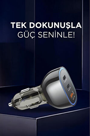 68W USB ve Type-C Girişli Çakmaklık Süper Hızlı Şarj Destekli Araç Şarj Aleti