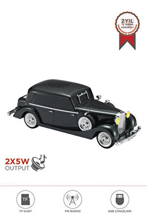 Torima D55 Siyah Retro Araba Tasarımlı Bluetooth Hoparlör  2x5W  FM + USB + TF Kart