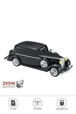 D55 Retro Araba Tasarımlı Bluetooth Hoparlör 2x5W FM + USB + TF Kart