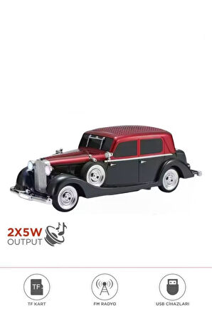 D55 Retro Araba Tasarımlı Bluetooth Hoparlör 2x5W FM + USB + TF Kart
