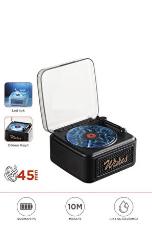 Nostalji Plak Görünüm Mini Dekor Waves BT Işıklı Müzik Çalar Saat Tf Kart Aux Özellikli