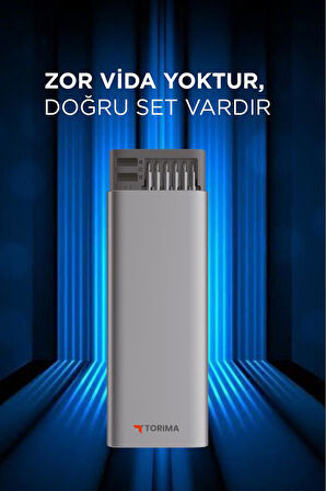 Torima TTS-02 Gri 48 Parça Manyetik Tornavida Seti Hassas Onarım ve Tamir İçin,Alüminyum Kasa