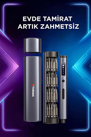 Torima TTS-03 60 Parça Şarjlı Hassas Tornavida Seti – Led Işıklı, Mıknatıslı Alüminyum Kasa, Type-c