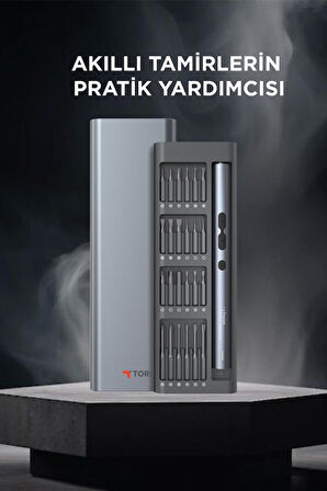 Torima TTS-04 48 Parça Şarjlı Hassas Tornavida Seti – Led Işıklı, Mıknatıslı Alüminyum Kasa, Type-c
