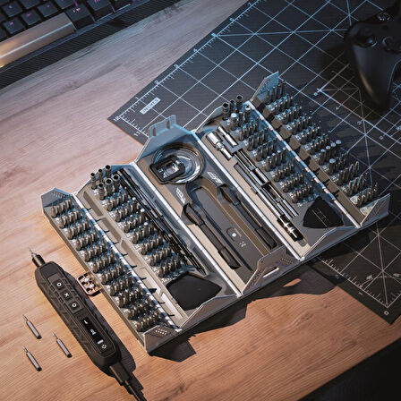 Torima TTS-06 Gri Manyetik Elektrikli Tornavida Seti 162 Parça LED Ekranlı Alüminyum Kasa