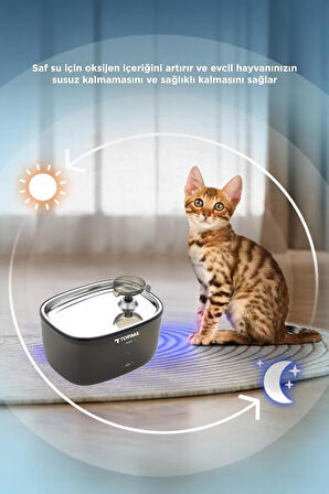 Torima Tpd-01 Siyah Otomatik Filtreli Kedi Köpek Su Pınarı Su Çeşmesi Ultra Sessiz Su Şelalesi