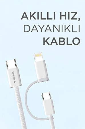 Torima U16 Beyaz 2-in-1, Type-C To Type-C And Ligthning  100cm - 65w Hızlı Şarj Ve Data Kablosu