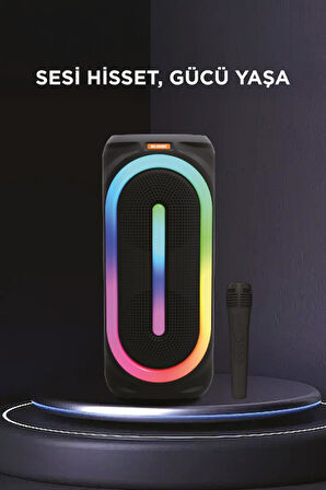 Torima D63 2x8’’ 50 W Güçlü Bass RGB Işıklı Kablosuz Mikrofonlu Bluetooth Hoparlör Speaker