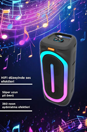 Torima D63 2x8’’ 50 W Güçlü Bass RGB Işıklı Kablosuz Mikrofonlu Bluetooth Hoparlör Speaker